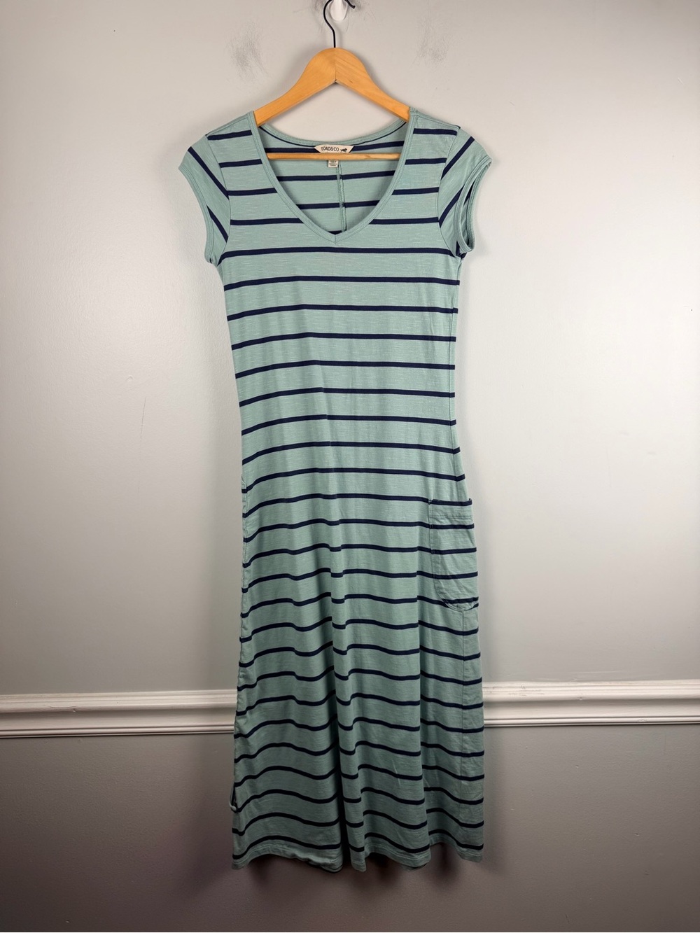 Toad&Co Samba Muse Dress Blue Green Stipe Midi Size XS - Picture 2 of 8